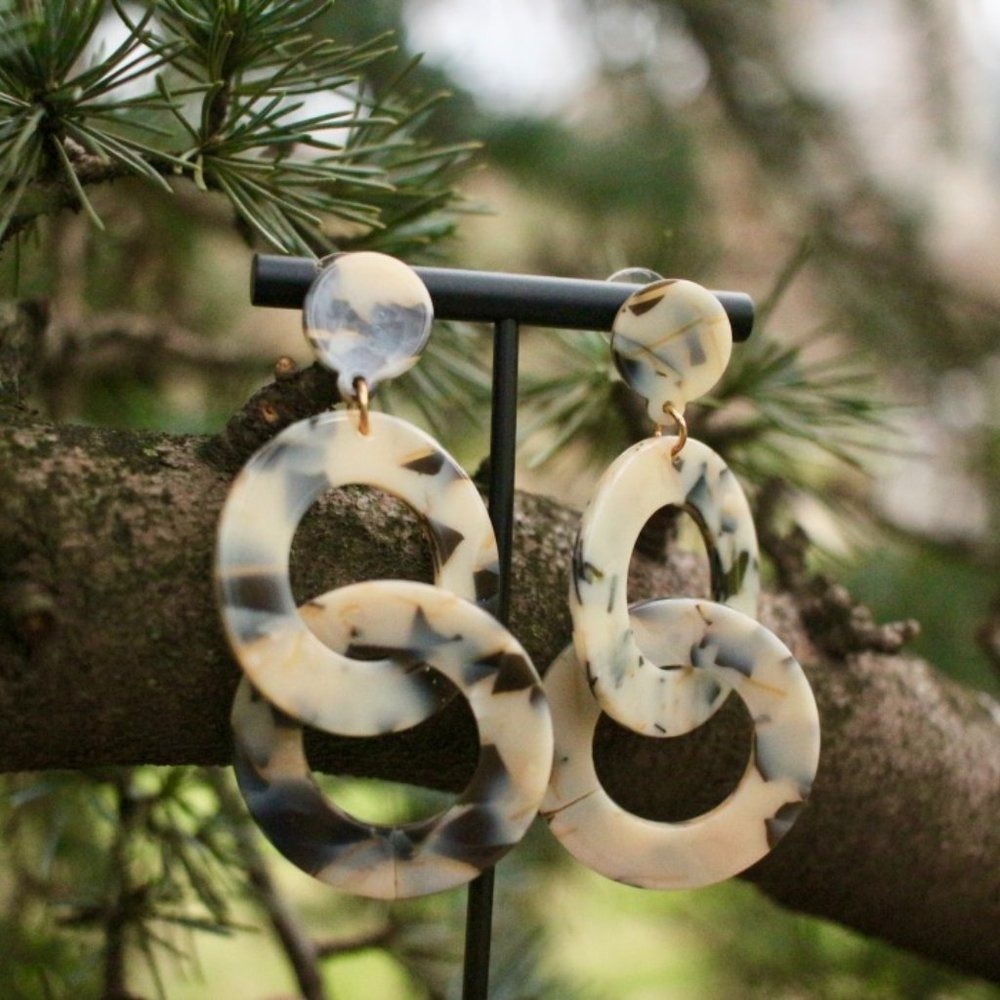 New Chunky Circle Layered Chain Dangle Earrings - image 3